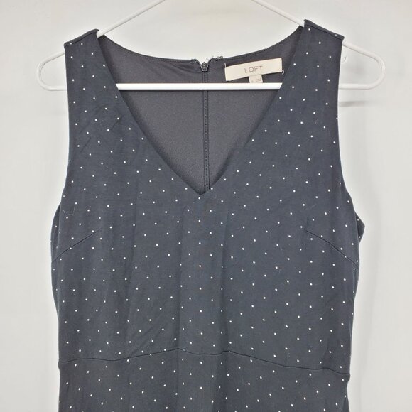 Loft Ann Taylor Black and White Polka Dot V Neck Knee Length Dress 6 - Picture 4 of 9